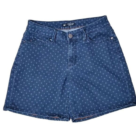 LEE Womens Sz Medium Curvy Fit Graphic Denim Shorts Navy Blue - Picture 1 of 9